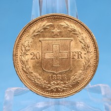 Schweiz 20 Franken 1886 Helvetia (13.) * 6,45 Gramm 900 Gold * Vz