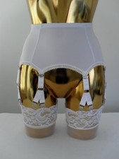 Sml Medium Large Retro 12 V-Verschlüsse 6 Riemen weiß Lycra Spitzenborte Strapsgürtel