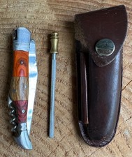 Laguiole Taschenmesser Korkenzieher Holzgriff 3 Holzsorten Camping Ledertasche