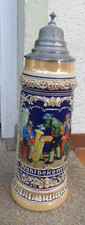 Bierkrug 2 Liter Wirtshausszene Musikanten Wohlbekomms Zinndeckel Sehr alt (AW4)