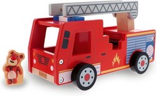TREFL Feuerwehrspielzeug aus Holz, Feuerwehrauto Bobaski und Teddybär 61700