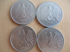4 Münzen 5 DM Deutsche Mark