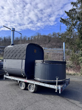 fasssauna Quadro Sauna auf Anhänger/ Mobile Sauna 2 m mit Hot Tub/ Whirlpool