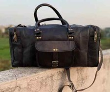 Tasche Leder Reise schwarz Seesack Gepäck Weekender Übernachtung Vintage 24 Z...