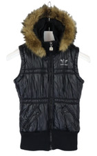 Adidas Weste Damen (Eu) 34 Reißverschluss Kapuze Kunstpelz Gepolstert Schwarz