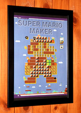 Super Mario Maker Nintendo Wii U altes kleines Promo Poster / Werbeseite gerahmt