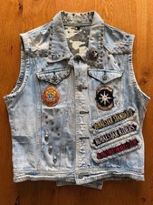 Jeans Weste Patches Jacke Nieten Jeansweste handgefertigt Unikat Gr. M