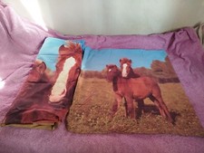 Bettwäsche Set Kissen Decke Pferd Motiv Fohlen Braun Foto Neu Retro Bett Zeug