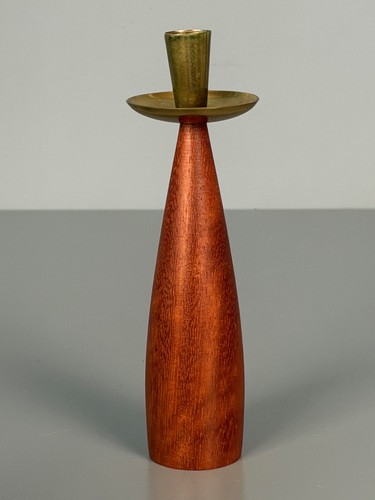 Vintage teak brass candlestick - vintage,