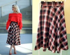 H&M vintage Midi Rock Rot/Beige, Kariert weitschwingend Gr:36/38