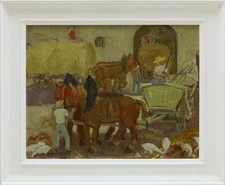 GERDA HOFFMANN - München / Ölgemälde Pferdefuhrwerke 1948 signiert 39cm*50cm