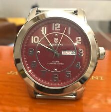 Herrenuhr Cavadini Edelstahl Zifferblatt Rot 44mm Tag Datum CV-1200 Fliegeruhr