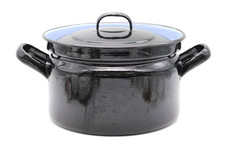 Prima Emaille Suppentopf Kochtopf mit Deckel Topf Metall schwarz Vintage Ø 25 cm