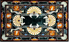 4 Fuß x 3 Fuß schwarzer Marmor Halbedelstein Tischplatte Mosaik Intarsien Art...