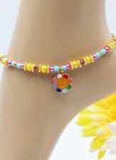 Fußkettchen Fußkette Bunt Blume Emaille Hippie Perlen Glas 25,5 cm #KB011