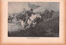 Kosaken überschreiten einen Fluss - Josef von Brandt - 1901 - Holzstich ~31x21cm