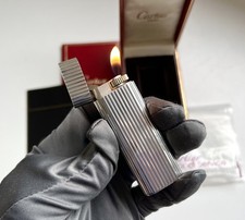 Cartier Paris Godron Feuerzeug 925 Silber Massiv Kompl. Serviciert Fullset RAR