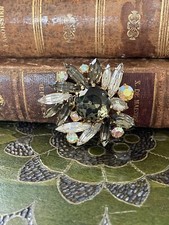 Große Vintage Brosche Vergoldet Alt Schmuck Anstecknadel Kristalle Blumen