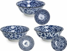 Japan Reisschalen Schalen 3 Stk Set Dessert Suppe Müsli Porzellan blau Ø 21 cm, 