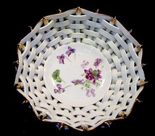 antik Roesler Porzellan Flechtschale Veilchen Durchbruch Schale Korb 938 um 1900