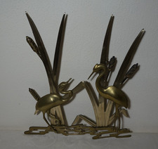 60er Wandskulptur Reiher im Schilf Wanddeko Messing Relief Mid Century Stil