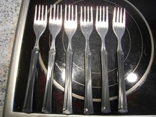 6 Gabeln für DDR Besteck mit glatten schwarzen Plaste Griffen  RETRO ELSTAWA