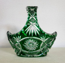 Nachtmann Korb Schale Bleikristall Smaragd Grün Überfang Diamantschliff 60er