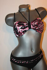 Triumph Bandeau-Bikini "Sorrento TPD" Gr. 38 B schwarz mit rosa Design mit Neckh
