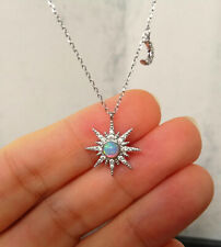 925 Silber Opal Starburst Mond Halskette Feueropal Stern Mond Anhänger Halskette