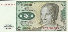 5 DM SCHEIN  / Sehr Gut erhalten / Nr. B 7469038 W / Vom 02.01.1980