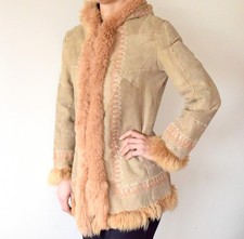 S/M 36/38 einzigartige Lederjacke Echtpelz Echtfell Patchwork Afghan Shearling