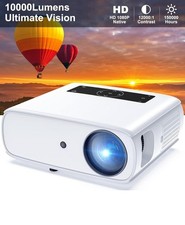 1080P HD-Projektor mit 10.000 Lumen | Großes Display, Trapezkorrektur