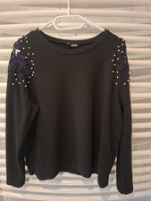 Langarm Pulli mit Perlen  schwarz  Größe L
