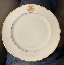 Limoges Porzellan Speiseteller, Goldrand mit Initiale