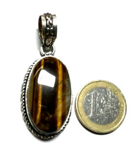 Ethno Silber Anhänger Handarbeit Tigerauge Cabochon Amulett L 52 mm unisex