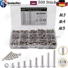 500 Stück Linsenkopfschrauben Muttern Sortiment Edelstahl Innensechsk M3 M4 M5