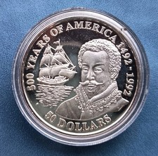 Cook Islands 50 Dollars 1990 500 Years of America 1492 Sir Francis Drake Silber