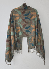 PASHMINA Damen Schal 70 x 160 cm 100% Pashmina grün/blau/braun gemustert