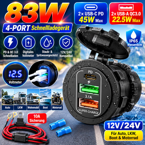 Usb steckdose 12v 24v - steckdose, qc