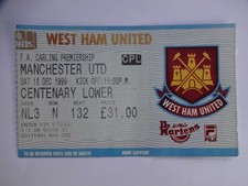 1999/00 Premier League West Ham United - Manchester United Ticket Stub