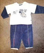 Jogginganzug Schlafanzug für Jungen, Größe 80, blau weiß Bär, Hausanzug Pyjama