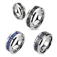 Titan Ring Silber Carbon Inlay Schwarz Blau Herren Damen Partnerring Ehering