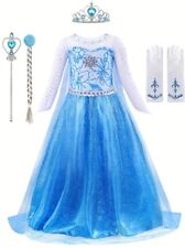 Kinder Kostüm Eiskönigin Elsa Blau Mädchen Kleid Karneval Fasching,122/128