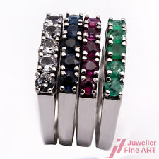 Ring Set 585/14K Weißgold Rubine rot Saphire blau Smaragde weiße Topase Größe 47