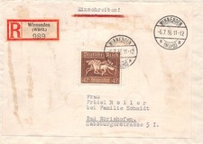 831837) DR EF Block 4 braunes Band auf R-Blg. aus Winnenden n. Bad Wörrishofen