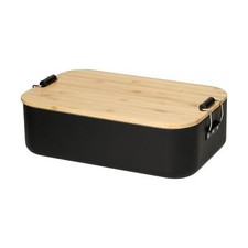 Vorratsdose BAMBOO mit Klemmbügel Lunchbox aus Aluminium mit Deckel aus Holz