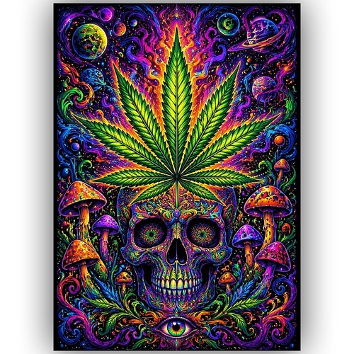 Trippy weed skull - trippy, poster