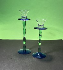 2 Set Kerzenständer Glas Blau