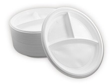 (12,90€/100Stk.) 100x Menüteller 3-geteilt - Picknick Einweg Geschirr - Weiß Neu