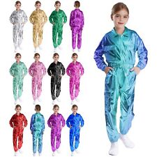 DE Mädchen Metallic Jacke Hip-Hop Jazz Dance Kragen Outwear mit glänzenden Hosen